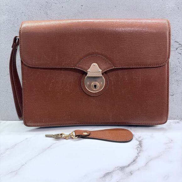 Burberry Handbags - Vintage Burberry Brown Leather Clutch-Style Briefcase – Push Lock w/ Key